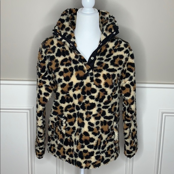 NWT J. Crew Snap-Collar Sherpa Sweatshirt Leopard - Picture 5 of 10